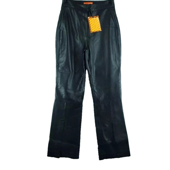 NWT 6 Reiss Mclaren F1 Low Rise Lambskin Leather Split Front Pants Leather Flare